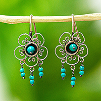 Turquoise chandelier earrings, 'Taxco Garden' - Taxco Turquoise Earrings