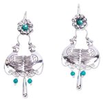 Turquoise chandelier earrings, 'Traditional Taxco' - Natural Turquoise Dove Motif Earrings