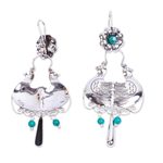 Turquoise chandelier earrings, 'Traditional Taxco' - Natural Turquoise Dove Motif Earrings