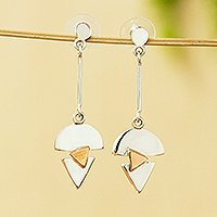 Sterling silver and copper dangle earrings, Bright Arrow