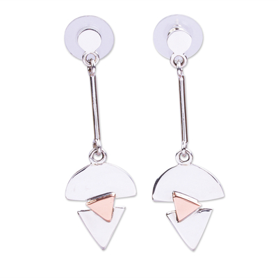 Sterling silver and copper dangle earrings, 'Bright Arrow' - Copper Accented Dangle Earrings