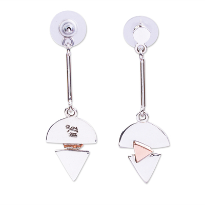 Sterling silver and copper dangle earrings, 'Bright Arrow' - Copper Accented Dangle Earrings