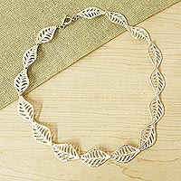 Sterling silver link necklace, 'Eternal Leaves' - Leaf Link Necklace