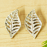 Sterling silver clip-on earrings, 'Eternal Leaves' - Clip-On Sterling Silver Earrings