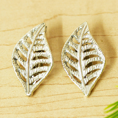Sterling silver clip-on earrings, 'Eternal Leaves' - Clip-On Sterling Silver Earrings