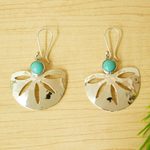 Turquoise dangle earrings, 'Sleek Serenity' - Modern Taxco Silver and Natural Turquoise Earrings