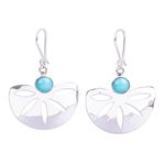 Turquoise dangle earrings, 'Sleek Serenity' - Modern Taxco Silver and Natural Turquoise Earrings