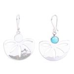 Turquoise dangle earrings, 'Sleek Serenity' - Modern Taxco Silver and Natural Turquoise Earrings