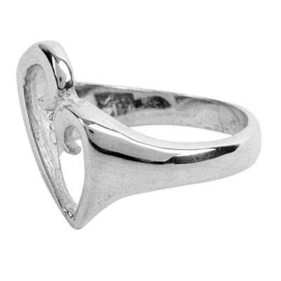 Sterling silver cocktail ring, 'Big Hearted' - Taxco Silver Heart Ring