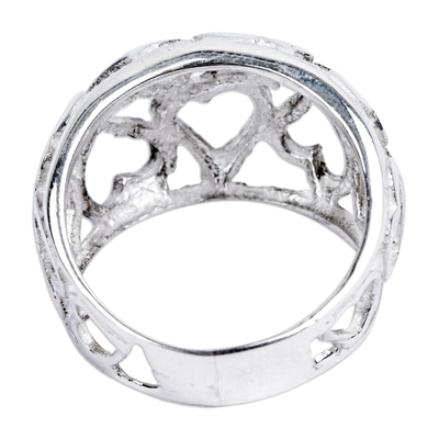Sterling silver domed ring, 'Hearts Galore' - Heart Motif Domed Ring