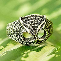 Men's sterling silver ring, 'Owl's Gaze' - Owl Motif Men's Ring