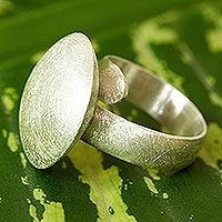 Sterling silver wrap ring, 'Modern Moon' - Brushed Silver Wrap Ring