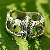 Sterling silver cocktail ring, 'Classic Fleur' - Taxco Silver Fleur-de-lis Ring