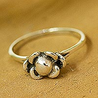 Sterling silver band ring, 'Dainty Flower' - Taxco Silver Flower Ring