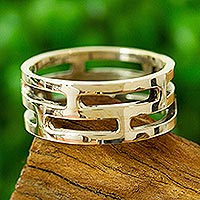 Men's sterling silver band ring, 'Open Lines' - Modern Men's Taxco Silver Ring