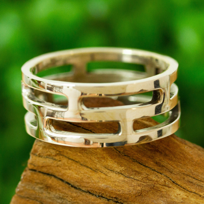 Mens sterling silver band ring, Open Lines