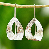 Sterling silver drop earrings, 'Cool Ribbons' - Drop Earrings in Sterling Silver