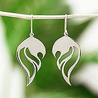 Sterling silver dangle earrings, 'In Flames' - Handcrafted Sterling Silver Earrings