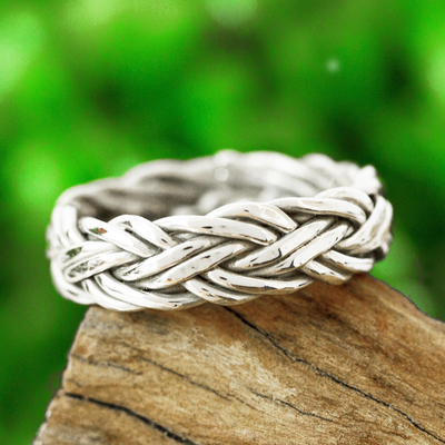 Sterling silver band ring, 'Distant Dreams' - Braided Sterling Silver Ring