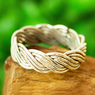 Sterling silver band ring, 'Between the Waves' - Polished Sterling Band Ring