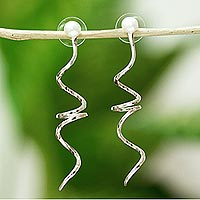 Cultured pearl drop earrings, 'Tornado Twirl' - Handmade Cultured Pearl Earrings