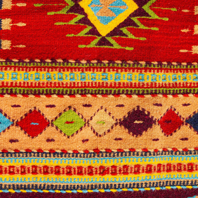 Corredor de lana zapoteca, (2x7) - Tapete de lana multicolor (2x7)