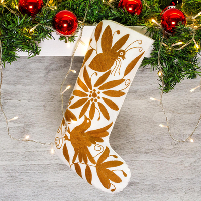 Cotton Christmas stocking, Tenango Boot in Golden Brown