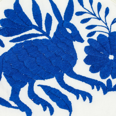 Cotton tortilla warmer, 'Hidalgo Corn in Blue' - Blue Tenango Embroidered Tortilla Warmer From Mexico
