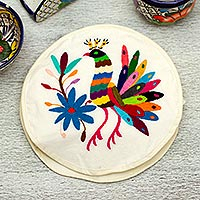 Cotton Tortilla Warmer With Multicolored Embroidery,'Hidalgo Corn'