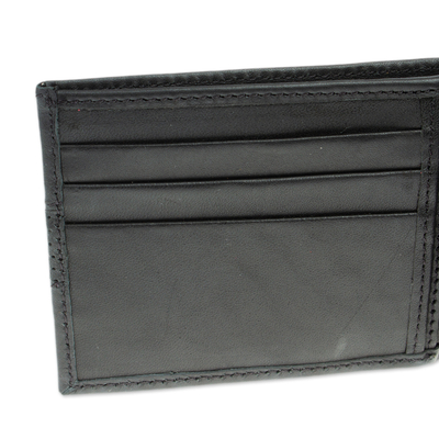 Herren-Geldbörse aus Leder - Handgefertigte Geldbörse aus schwarzem Leder