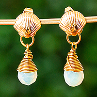 Gold-plated moonstone dangle earrings, Moonlit Sea