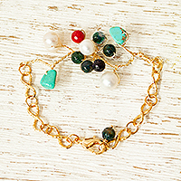 Gold plated gemstone bracelet, 'Beautiful Branches' - Multi-Gem Link Bracelet