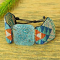 Fused glass pendant bracelet, 'Fresh Surf' - Artisan Crafted Glass Bracelet