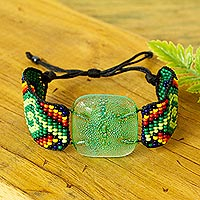 Fused glass pendant bracelet, 'Effervescent Green' - Colorful Glass Pendant Bracelet