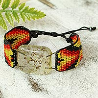 Fused glass pendant bracelet, 'Zapopan Flames' - Artisan Crafted Pendant Bracelet