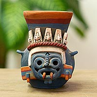 Ceramic vessel, 'Tlaloc Replica' - Handcrafted Mexican Ceramic Aztec Archaeology Museum Replica