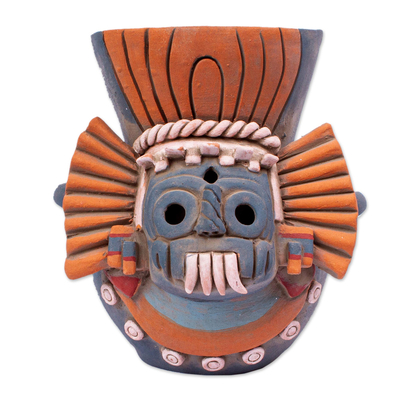 Signed Ceramic Aztec Tlaloc Replica Vessel