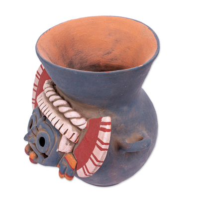 Keramikgefäß - Handgefertigtes, signiertes aztekisches Tlaloc-Replikagefäß aus Keramik