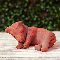 Ceramic figurine, 'Tlachichi Puppy' - Mexico Archaeology Signed Handcrafted Ceramic Dog Sculpture