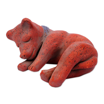 estatuilla de cerámica - Escultura de perro de cerámica artesanal firmada por arqueología de México