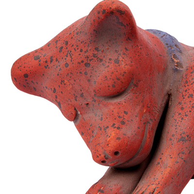 estatuilla de cerámica - Escultura de perro de cerámica artesanal firmada por arqueología de México