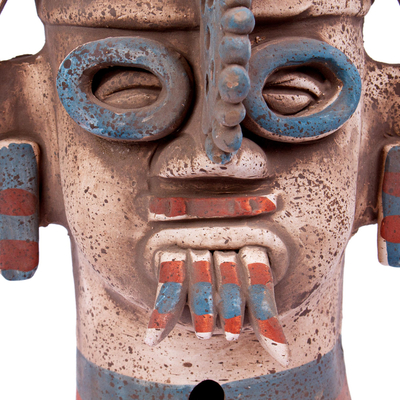 Ceramic vessel, 'Aztec Rain God Tlaloc' - Signed Handcrafted Ceramic Aztec Archaeology Sculpture