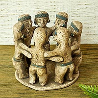 Ceramic figurine, 'Circle of Brotherhood' - Mexican Archaeology Signed Artisan Crafted Ceramic Sculpture