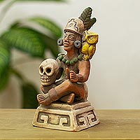 Keramikfigur, „Aztekischer Schamane“ – signierte Schamanenskulptur aus Keramik im mexikanischen prähispanischen Stil