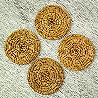 Pine needle coasters, 'Forest Cheer' (set of 4) - Natural Pine Needle Coasters (Set of 4)