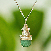 Aventurine pendant necklace, 'Taxco Beacon' - Sterling and Aventurine Necklace