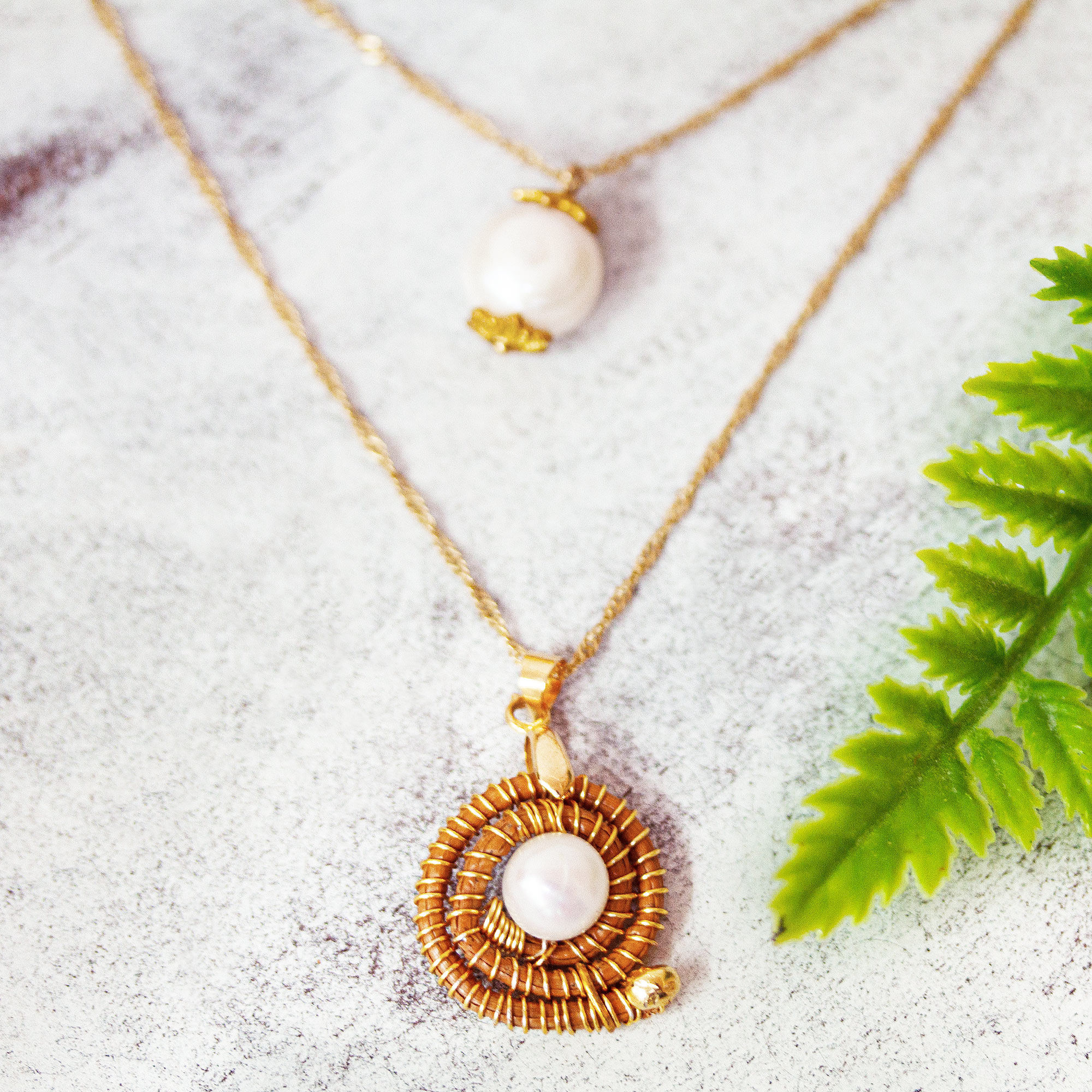 Gold-Plated Necklace with Cultured Pearls, 'Chiquistlan Spiral'