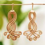 Pine needle dangle earrings, 'Forest Medusa' - Handmade Crystal and Pine Needle Earrings