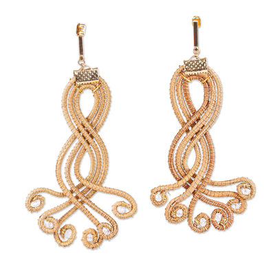 Pine needle dangle earrings, 'Forest Medusa' - Handmade Crystal and Pine Needle Earrings
