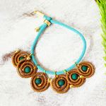 Gold-accented pine needle charm bracelet, 'Chiquistlan Charm' - Pine Needle Charm Bracelet